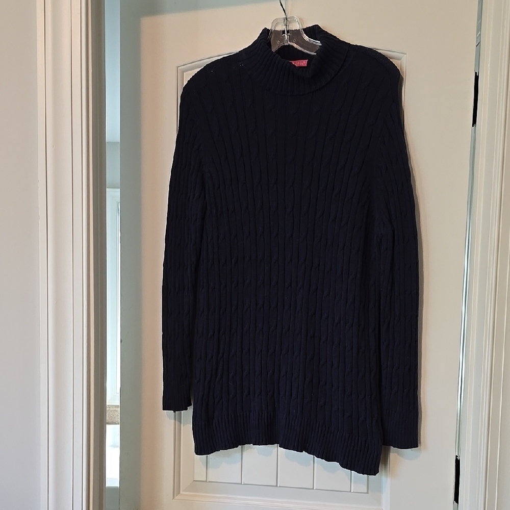 Navy Cable Knit Turtleneck Sweater
